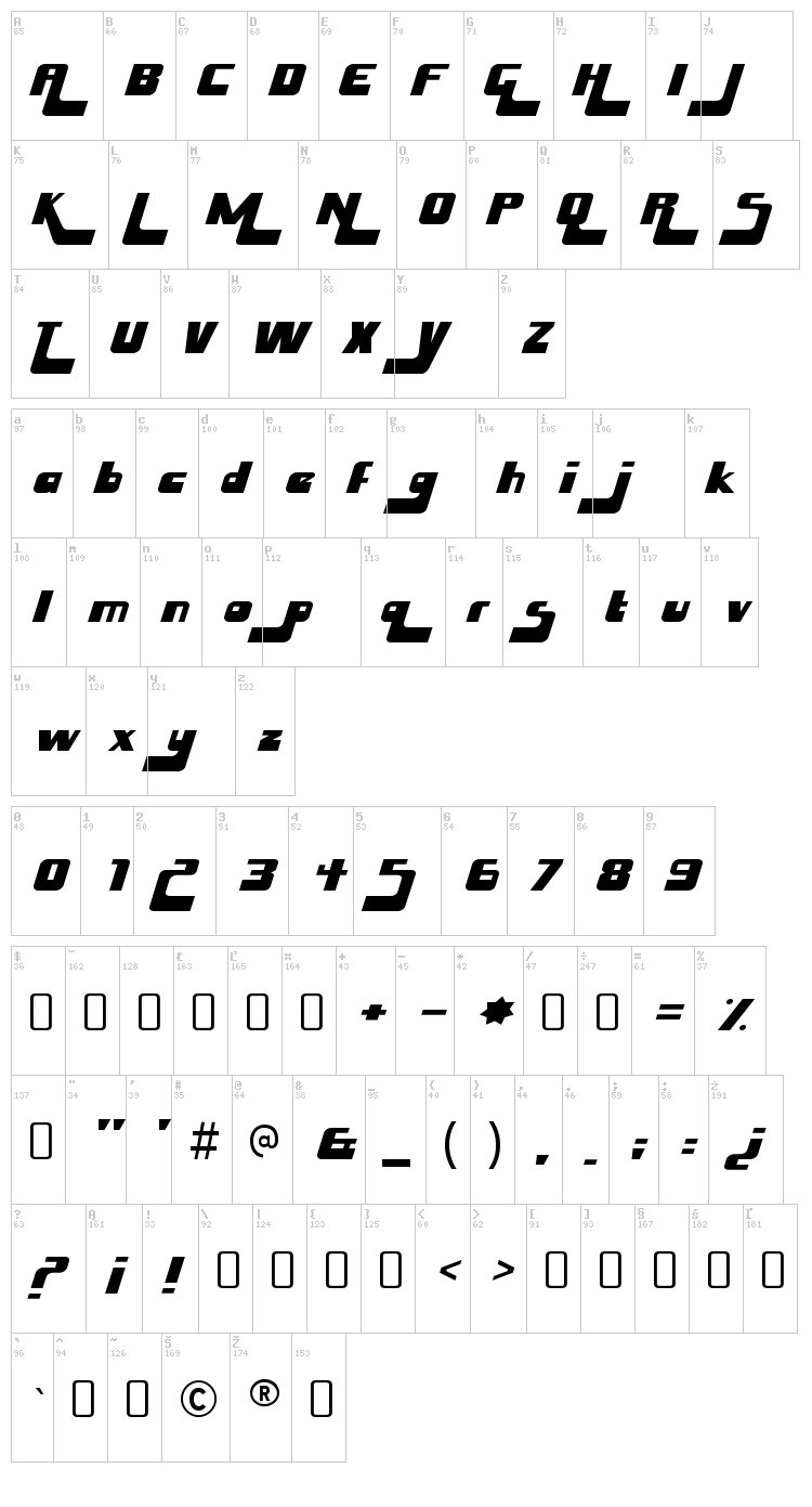 Husky Stash font map